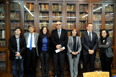 D’esquerra a dreta: Toni Cunillera, Enric Canela (vicerector de Política Científica de la UB), Mar Creixell, Salvador Alemany, Petia Ivanova Radeva, Alfons Hidalgo i M. Carme Verdaguer.