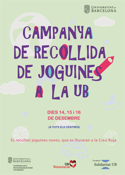 La recollida de joguines a la Universitat de Barcelona es farà del 14 al 16 de desembre als vint-i-un punts de recollida habilitats a tots els centres.
