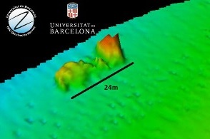 Imatge de l'objecte detectat per la sonda acústica que la UB té instal·lada de manera permanent a l’embarcació <i>Lluerna</i>.