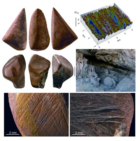 Imatges de peces estudiades i del jaciment.  Foto: Rosso et al.   