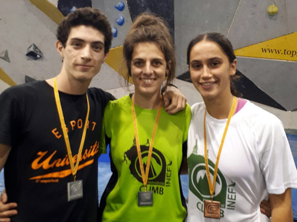 Marc Martínez, Sílvia Bertolín i Rosa González han aconseguit les tres primeres medalles per a la UB en els CCU 2018 en la modalitat d’escalada en bloc.