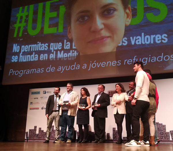 El director de la Fundació Solidaritat UB, Xavier López, va recollir el guardó, compartit amb CEAR i les universitats Camilo José Cela i Complutense de Madrid. Foto: CEAR.