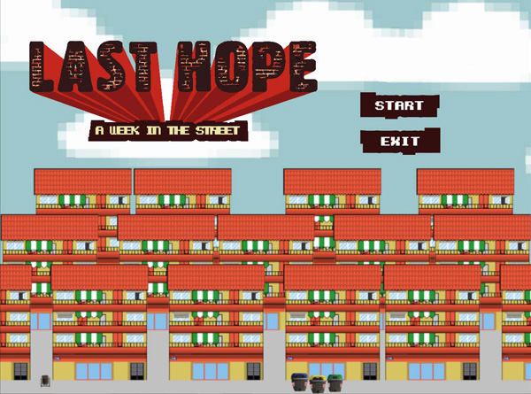<i>Last hope. A week in the street</i> ha estat realitzat per quatre alumnes del Taller de Serious Games de la UB, per al projecte Jocs del Comú d’ArsGames, i amb l’assessorament d'Arrels Fundació.