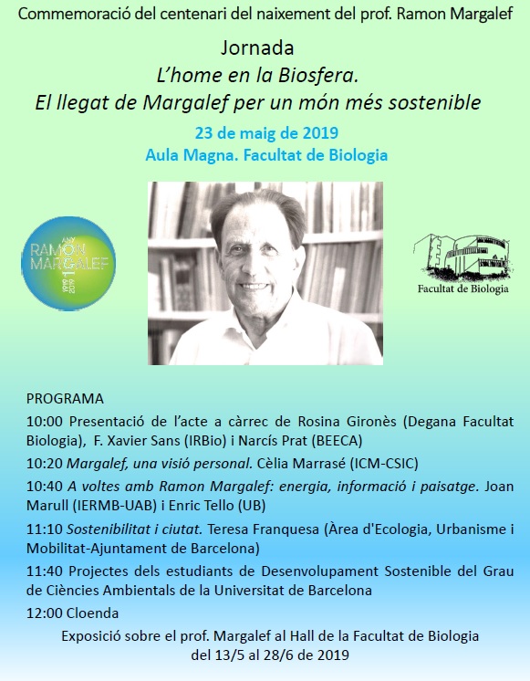 La Facultat de Biologia acollirà la jornada d’homenatge «L’home en la biosfera. El llegat de Margalef per a un món més sostenible». 