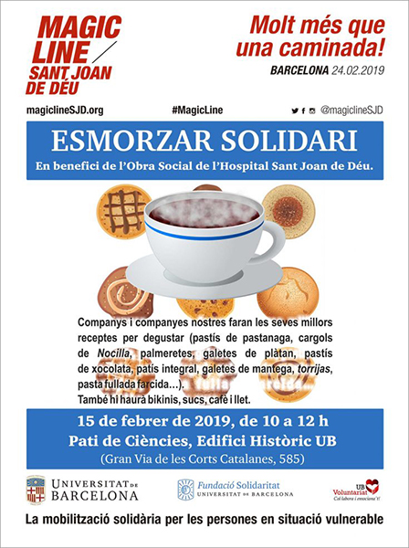 Aquest divendres, 15 febrer, de 10 a 12 h, s’organitza un esmorzar solidari al Pati de Ciències de l’Edifici Històric.