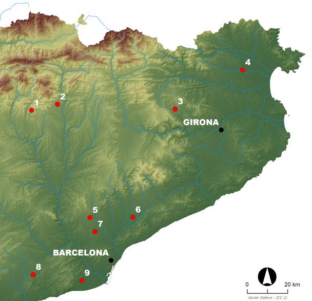Principals jaciments arqueològics i necròpolis de Catalunya amb enterraments de gossos. 