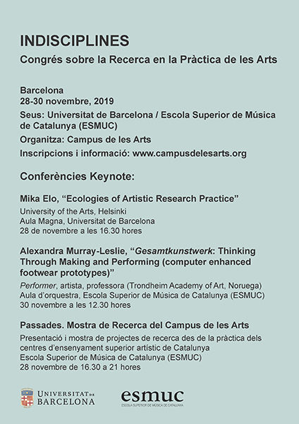 The conference will take place from the 28th to the 39th of November at the Historical Building of the UB and the Catalonia College of Music (ESMUC).