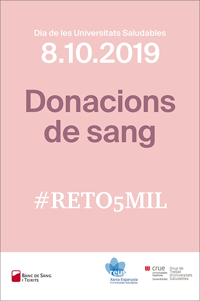 Aquest dimarts, 8 d’octubre, de 9 a 14 h, un autobús del Banc de Sang i Teixits s’instal·larà davant de l’Edifici Històric, en el marc de la campanya de donació de sang #Reto5mil.