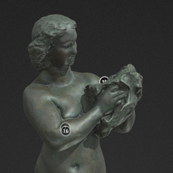 Detall del model 3D de l’escultura de bronze d’Isabel II (1860), d’Agapit Vallmitjana.