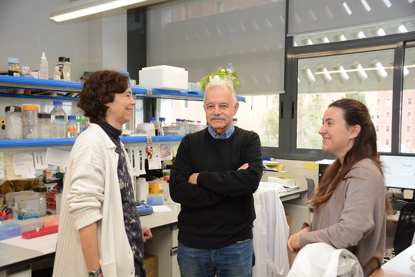 D'esquerra a dreta, els experts Susana Balcells, Daniel Grinberg i Roser Urreizti a la Facultat de Biologia de la Universitat de Barcelona.