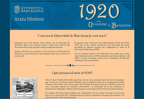 L’exposició en línia «1920 a la Universitat de Barcelona» s’anirà desenvolupant al llarg de tot l’any.