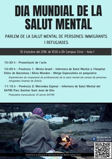 Cartell de la jornada «Dia Mundial de la Salut Mental: parlem de la salut mental de persones immigrants i refugiades»