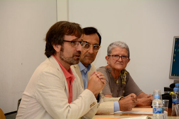 Francesc Xavier Vila, Javier Velaza i Coloma Lleal a la inauguració de l'aula Jesús Tuson