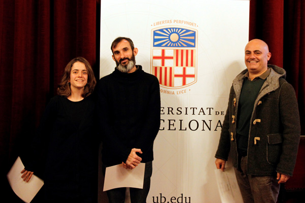 D’esquerra a dreta, els estudiants Tura Sanz, Miquel García i Luca Tronci, guanyadors de les beques d’enguany.