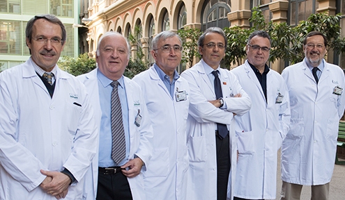 D'esquerra a dreta: Josep Dalmau, Joan Bladé, Elias Campo, Josep M. Llovet, Eduard Vieta i Jordi Bruix. Foto: IDIBAPS