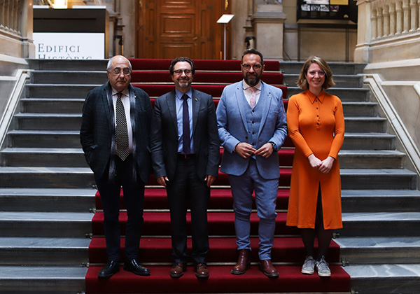 The Catalan minister Joaquim Nadal; the rector Joan Guàrdia; the Catalan minister Juli Fernàndez, and the second deputy mayor Janet Sanz.  